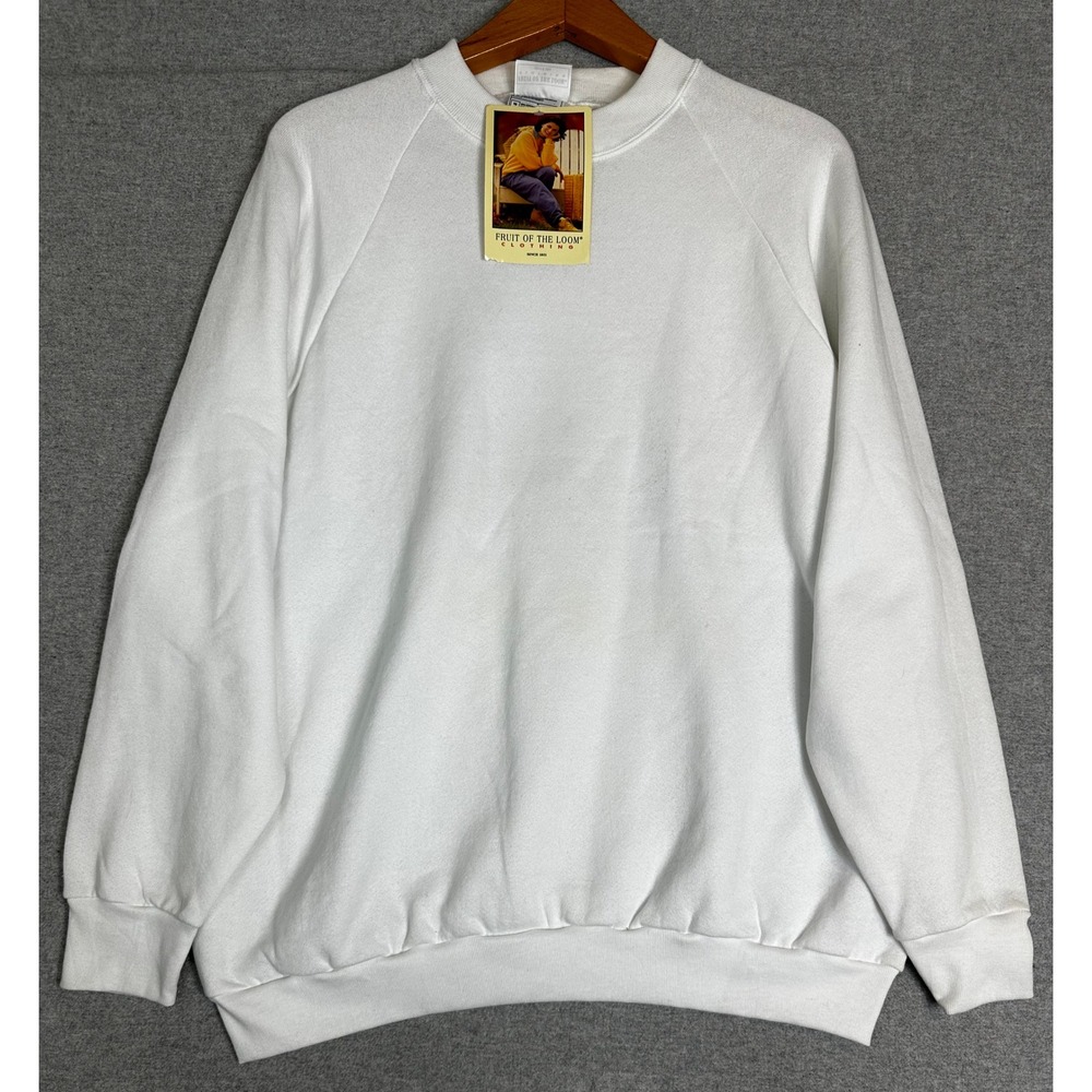 Vintage 1997 Deadstock Fruit of Loom Sweatshirt Womens XL White Raglan Crewneck